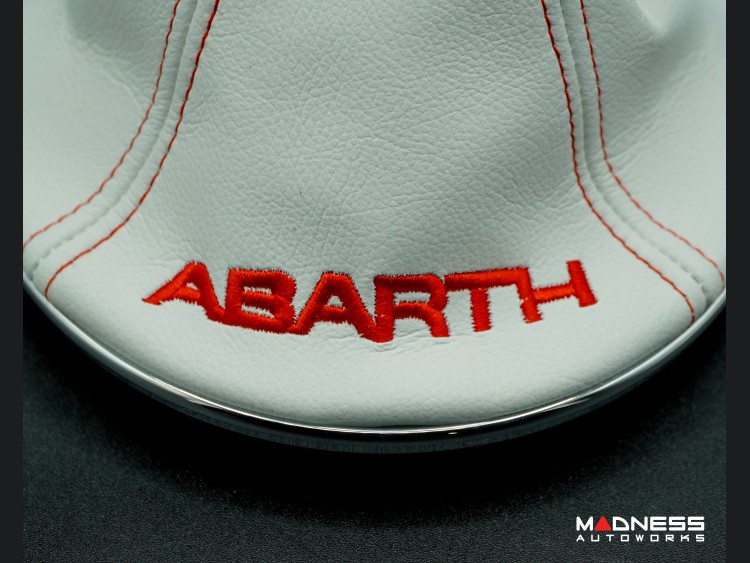 FIAT 500 Gear Shift Boot + Retaining Ring Set White Leather w/ Red